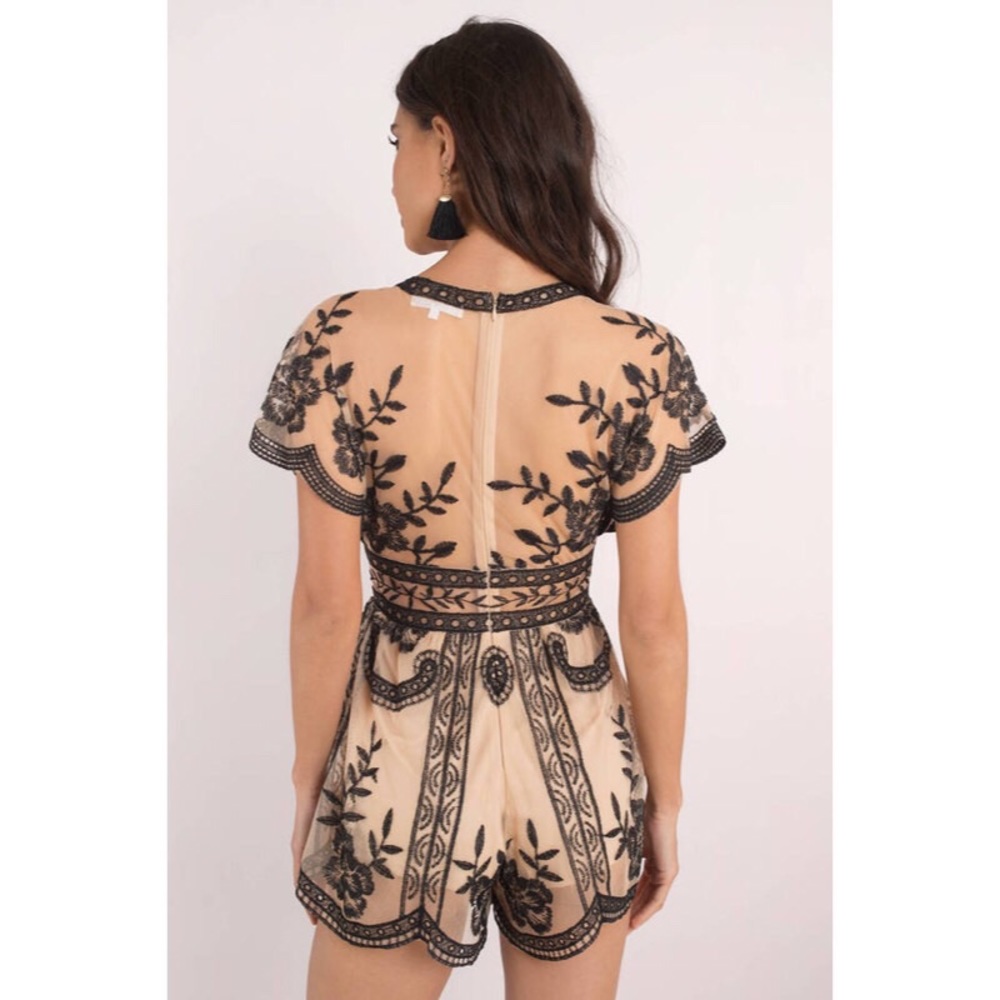 LAST! Nude Black Lace Embroidered Romper - Picture 4 of 7